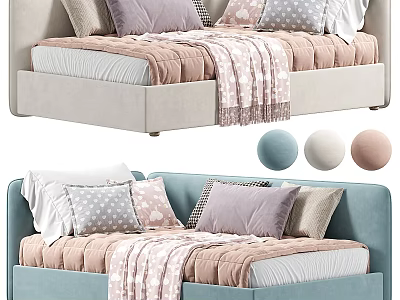 Cozy Single Bed Design With Soft Pillows Pink Striped Blanket And Color Options 3d model