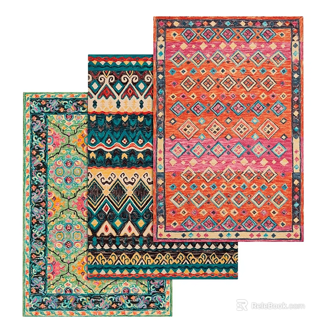 Colorful Square Rugs With Geometric Patterns And Vibrant Decorative Designs 3d model