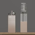 Sleek Modern Water Dispenser And Cabinet With Small Appliances And Water Bottle