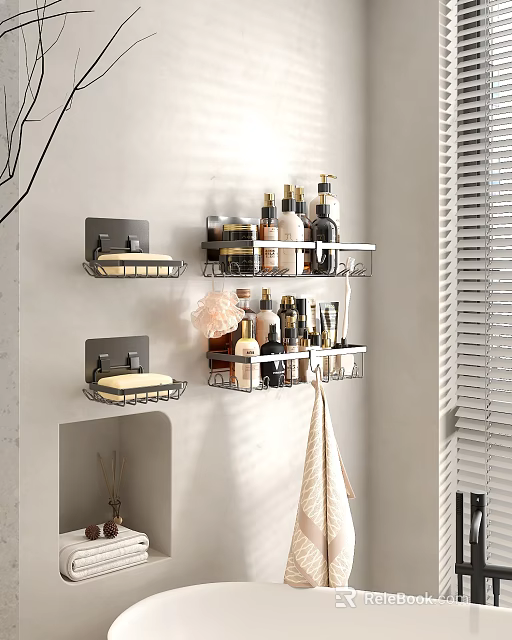 Modern Bathroom Accessories with Wall Mounted Shelves Soap Dishes and Toiletries Organizer 3d model 