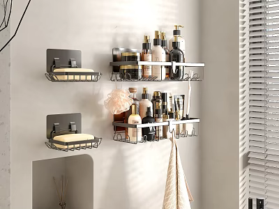 Modern Bathroom Accessories with Wall Mounted Shelves Soap Dishes and Toiletries Organizer 3d model