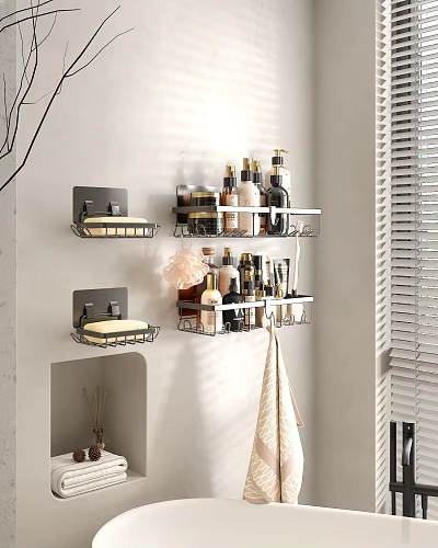 Modern Bathroom Accessories with Wall Mounted Shelves Soap Dishes and Toiletries Organizer 3d model
