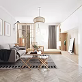 Warm Neutral Toned Living Room With Geometric Pattern Rug And Light Wooden Coffee Table Decor
