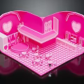 Playful Pink Heart Shaped Cartoon Room Interior With Sofa Tables And Chairs