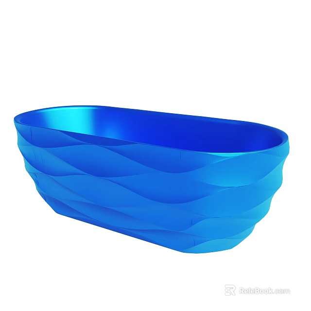 Blue Oval Shaped Bathtub With Wavy Texture And Smooth Surface 3d model 