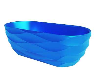Blue Oval Shaped Bathtub With Wavy Texture And Smooth Surface 3d model
