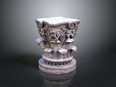 Intricate Carved Stone Column With Classical Floral Motifs And Detailed Base 3d model
