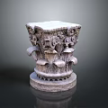 Intricate Carved Stone Column With Classical Floral Motifs And Detailed Base
