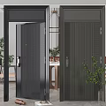 Stylish Modern Black Security Door Design With Vertical Lines In Indoor Room Setting
