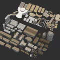 3D Architectural Scene Components With Stone Steps Columns Arches And Building Stones