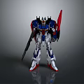 Blue White Red Winged Robot Standing With Weapon In Detailed Sci Fi Design 3d model