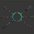 Game Movie Spider Robot Character With Blue Circular Body And Silver Red Mechanical Legs