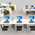 Modern Office Desk Layout With Multiple Workstations Computers Chairs And Drawers 3d model