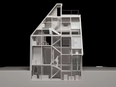 Modern White Architectural Model With Unique Multi Level Design And Open Staircase 3d model