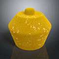 Yellow Hexagonal Container With Round Top Lid And Speckled Surface Design