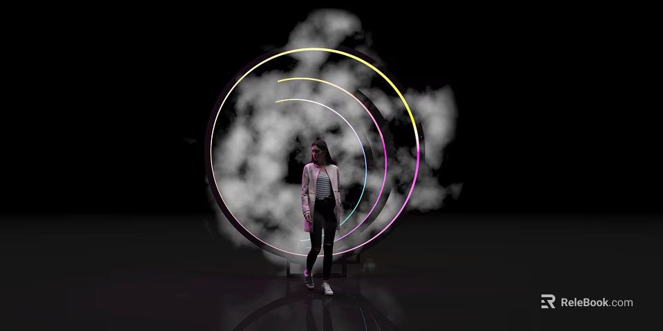 Perfect Photo Spot With Colorful Neon Circular Rings And Smoke Effect 3d model 