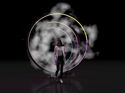 Perfect Photo Spot With Colorful Neon Circular Rings And Smoke Effect 3d model