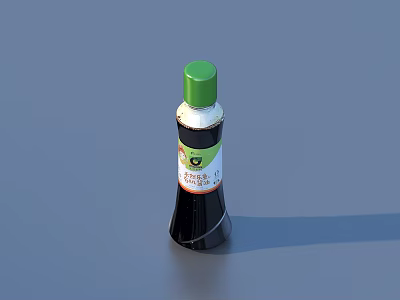 Black Soy Sauce Condiment Bottle With Green Cap And Label Design 3d model