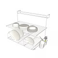 Kitchen Cabinet Featuring Double Layer Metal Wire Rack For Storing Plates And Bowls