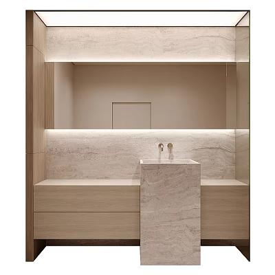 Modern Bathroom Vanity With Marble Countertop Storage Drawers And Backlit Wall Mirror 3d model
