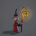 Magical Wizard Figures With Pointed Hats Beards Robes And Lantern Staffs 3d model