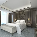 Hotel Guest Room Interior With Large Bed White Linens Sofa And Wooden Panel Wall