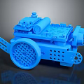 Blue 3D Printed Mechanical Device With Wheels Gears Drum And Structured Components 3d model
