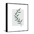 Watercolor Plant Painting With Green Leaf Branch Framed Minimalist Wall Art