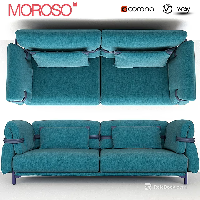 Teal Sofa With Soft Cushions And Modern Armrests For Living Room Decor 3d model 