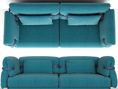Teal Sofa With Soft Cushions And Modern Armrests For Living Room Decor 3d model