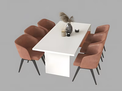 Modern Dining Table Set With White Top And Pink Upholstered Chairs 3d model