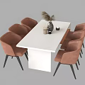 Modern Dining Table Set With White Top And Pink Upholstered Chairs 3d model
