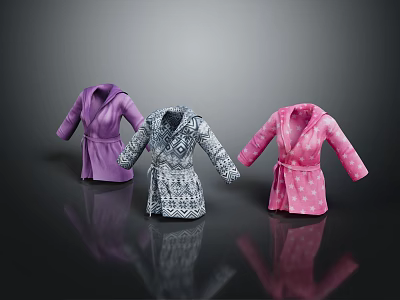 Stylish Bathrobes Collection with Purple Patterned and Pink Polka Dot Designs 3d model