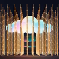 Illuminated Art Installation With Vertical Lighted Rods And Cloud Shaped Soft Pastel Center 3d model