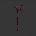 3D Rendered Battle Axe With Purple Glowing Accents And Metallic Handle Design
