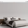Modern Double Bed with Upholstered Headboard Matching Nightstand and White Gray Bedding