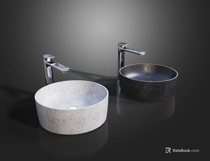 Two Modern Round White And Black Vessel Sinks With Chrome Faucets For Bathroom 3d model 