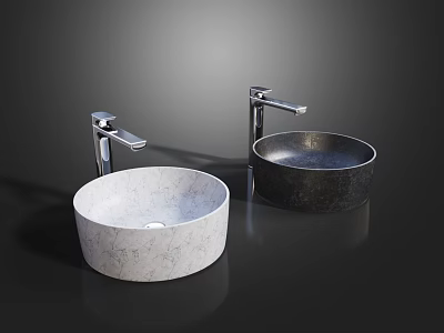 Two Modern Round White And Black Vessel Sinks With Chrome Faucets For Bathroom 3d model