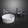 Two Modern Round White And Black Vessel Sinks With Chrome Faucets For Bathroom