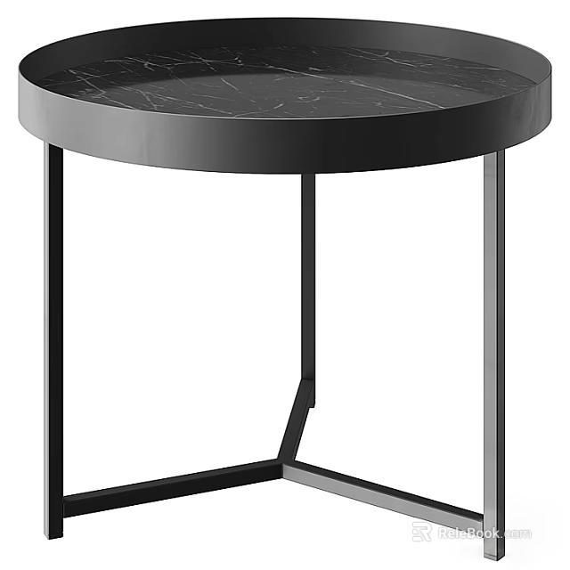 Modern Round Side Table With Black Marble Top And Metal Frame Design 3d model