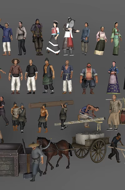 Ancient people, ancient characters, ancient civilians, ancient untouchables, people who do physical work, people who work, people who work, ancient blacksmiths, carriages and carts. 3d model