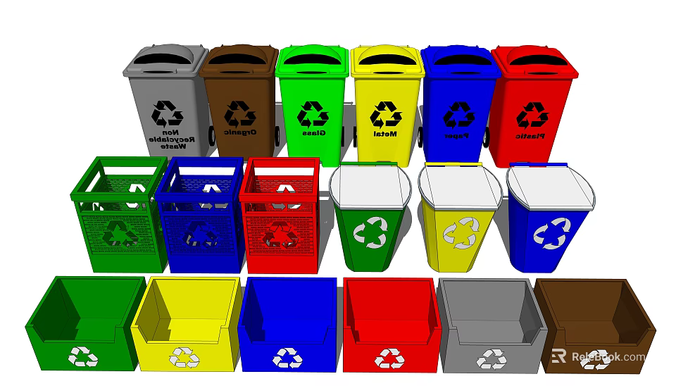 Public Facilities Colorful Recycling Bins for Waste Sorting with Different Symbols 3d model 