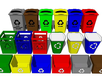 Public Facilities Colorful Recycling Bins for Waste Sorting with Different Symbols 3d model