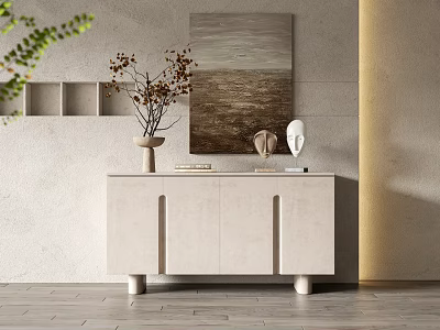 Modern Entryway Side Cabinet With Vase Books Sculpture And Abstract Painting 3d model