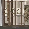 Elegant Modern Chinese Screen With Metal Frame And Bird Plant Patterns 3d model