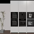 Modern Kitchen Interior With Built In Black Kitchen Appliances And White Cabinets