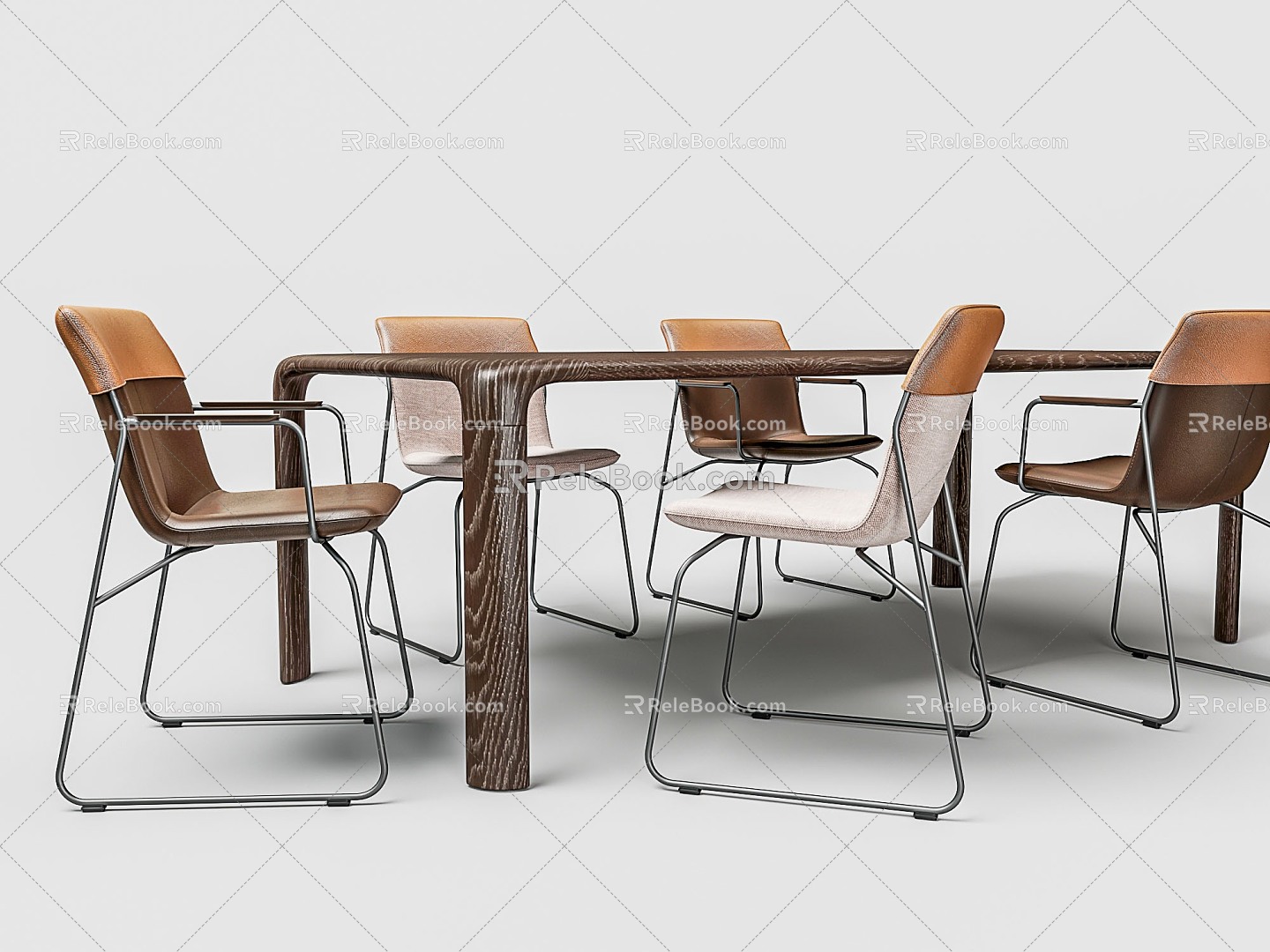 Modern Solid Wood Leather Dining Table and Chair Combination 3d model