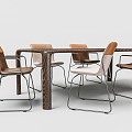 Modern Solid Wood Leather Dining Table and Chair Combination 3d model