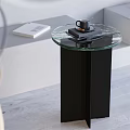 Modern Glass Top Side Table With Black Vertical Column Base And Minimalist Design 3d model