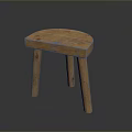 Simple Design Wooden Stool With Curved Seat Natural Wood Grain And Four Legs